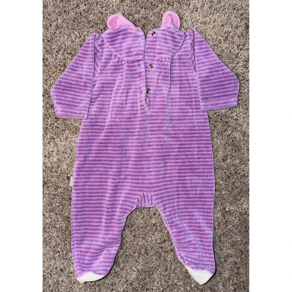 Le Top Baby Girl 3M Pink Purple Stripe Velour Footed Romper Ballerina Cats Vtg‎
